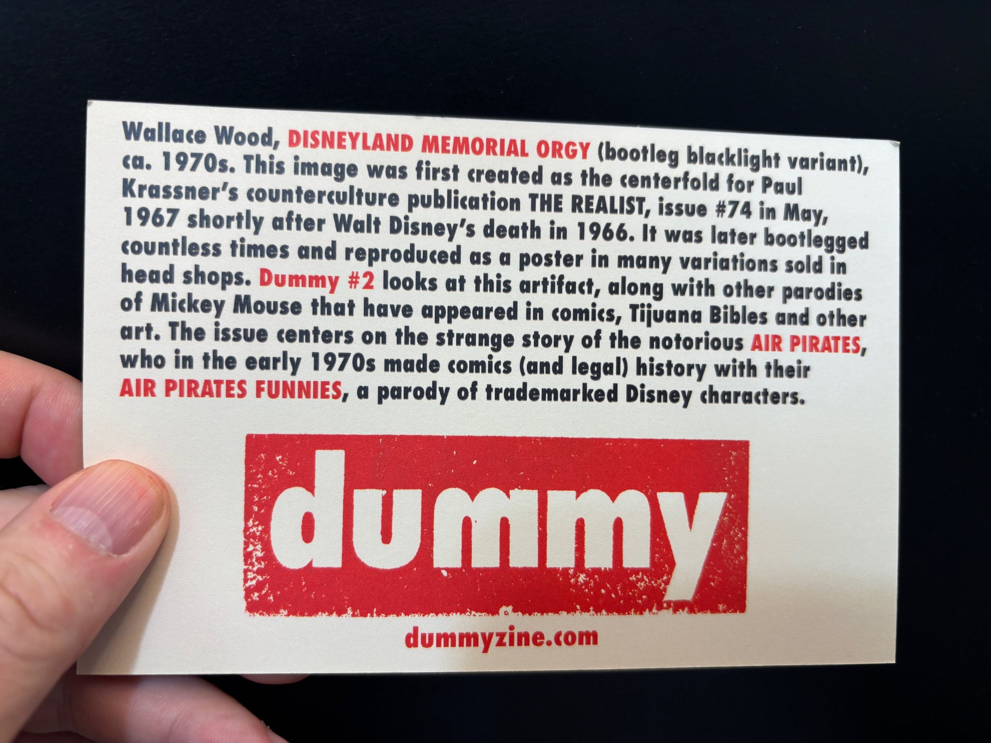DISNEYLAND MEMORIAL ORGY POSTCARD | Dummy - Comics History and